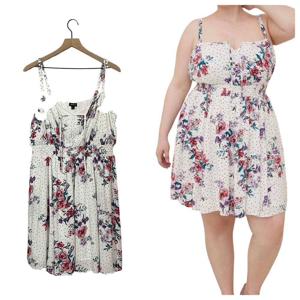 Torrid Mini Gauze Smocked Waist Dress - Floral White - 2